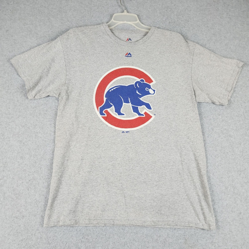 Chicago Cubs T-Shirt Mens Large Gray Majestic MLB Baseball Sports Short Sleeve